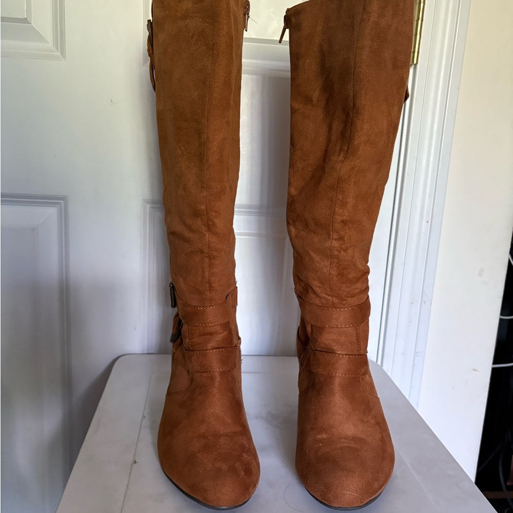 Torrid Tan Over the Knee Boots Suede Rounded Toe